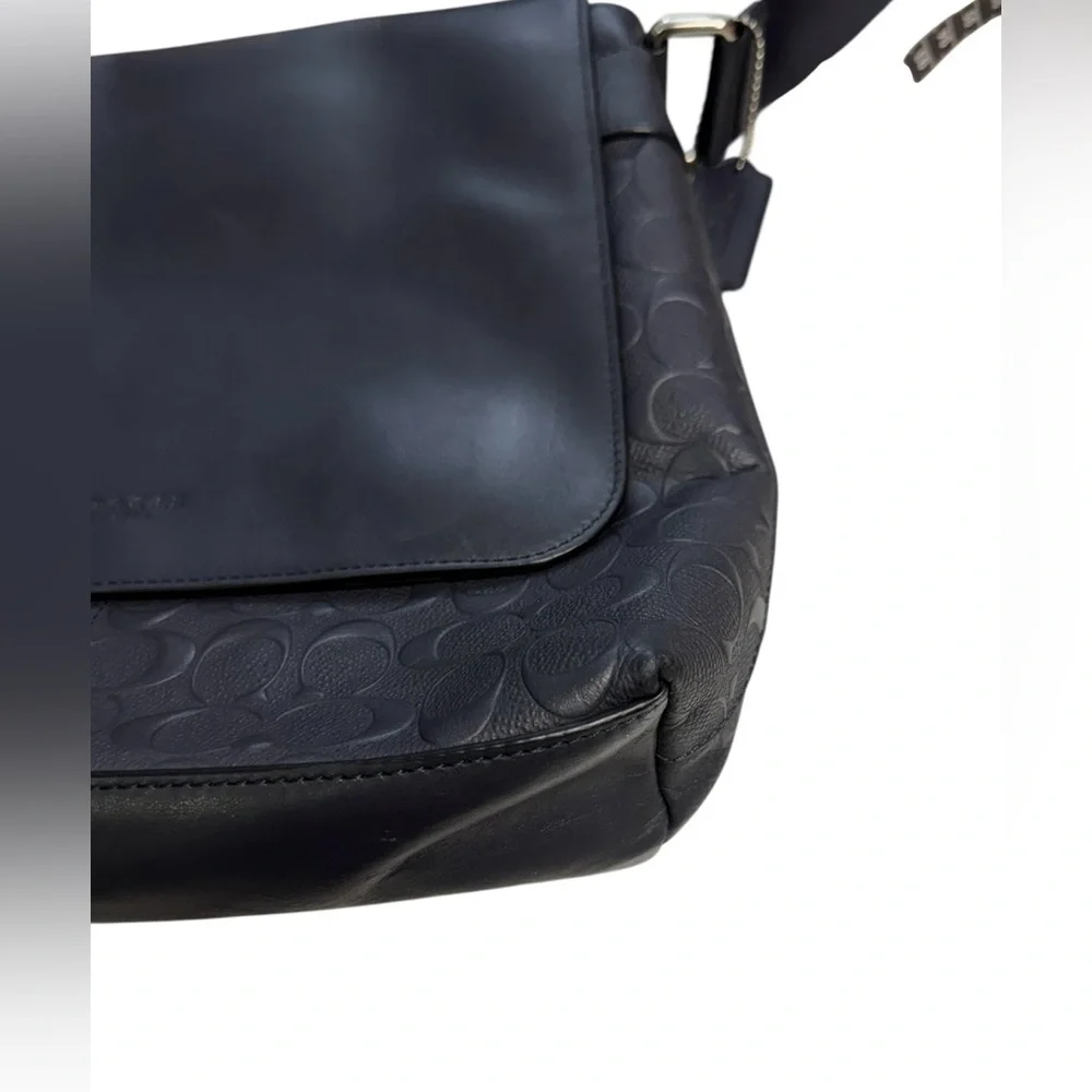 Coach Charles Messenger Bag Signature Leather Midnight Navy